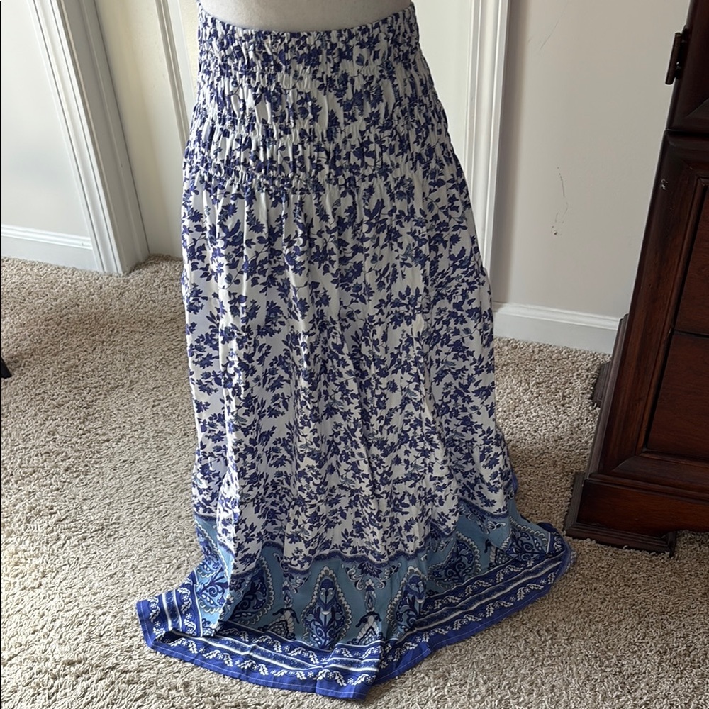 Blue and White Floral Maxi Skirt NWT